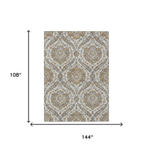9 X 12 Beige Blue Floral Polyester Area Rug Stain Resistant for Patio or Living Room