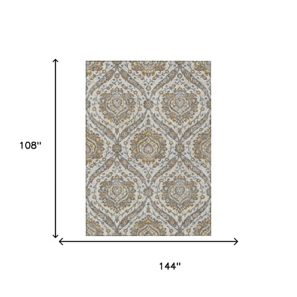 9 X 12 Beige Blue Floral Polyester Area Rug Stain Resistant for Patio or Living Room