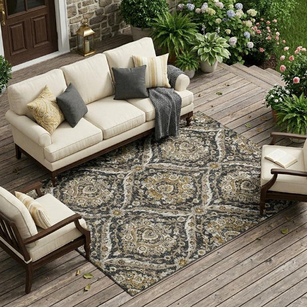 8x10 Floral Polyester Indoor Outdoor Rug Stain Resistant for Patio and Living Room