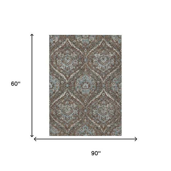 5 X 8 Floral Polyester Area Rug Stain Resistant Indoor Outdoor Patio Living Room