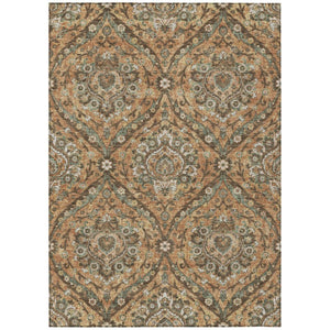 HomeRoots 8x10 Floral Polyester Area Rug Stain Resistant Indoor Outdoor Copper Gold Tones 737264
