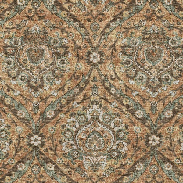 8x10 Floral Polyester Area Rug Stain Resistant Indoor Outdoor Copper Gold Tones