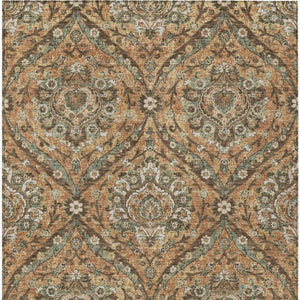 8x10 Floral Polyester Area Rug Stain Resistant Indoor Outdoor Copper Gold Tones
