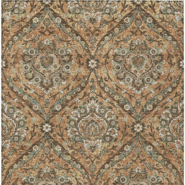 8x10 Floral Polyester Area Rug Stain Resistant Indoor Outdoor Copper Gold Tones