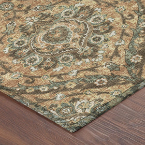 8x10 Floral Polyester Area Rug Stain Resistant Indoor Outdoor Copper Gold Tones