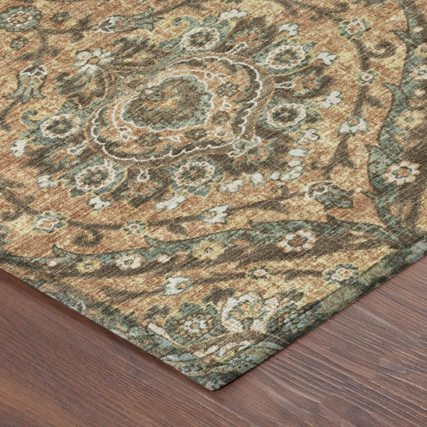 8x10 Floral Polyester Area Rug Stain Resistant Indoor Outdoor Copper Gold Tones