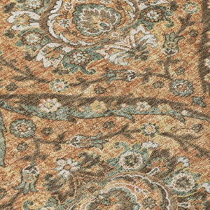 8x10 Floral Polyester Area Rug Stain Resistant Indoor Outdoor Copper Gold Tones