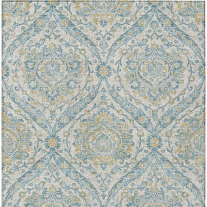 5 X 8 Ivory Gray Floral Polyester Area Rug Stain Resistant Indoor Outdoor Use