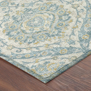 5 X 8 Ivory Gray Floral Polyester Area Rug Stain Resistant Indoor Outdoor Use