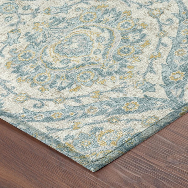 5 X 8 Ivory Gray Floral Polyester Area Rug Stain Resistant Indoor Outdoor Use