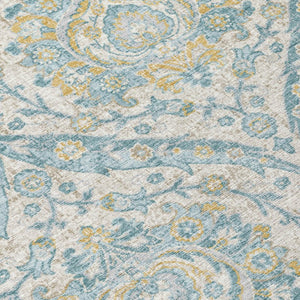 5 X 8 Ivory Gray Floral Polyester Area Rug Stain Resistant Indoor Outdoor Use