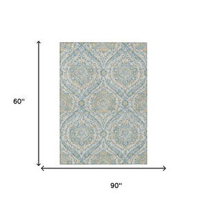 5 X 8 Ivory Gray Floral Polyester Area Rug Stain Resistant Indoor Outdoor Use