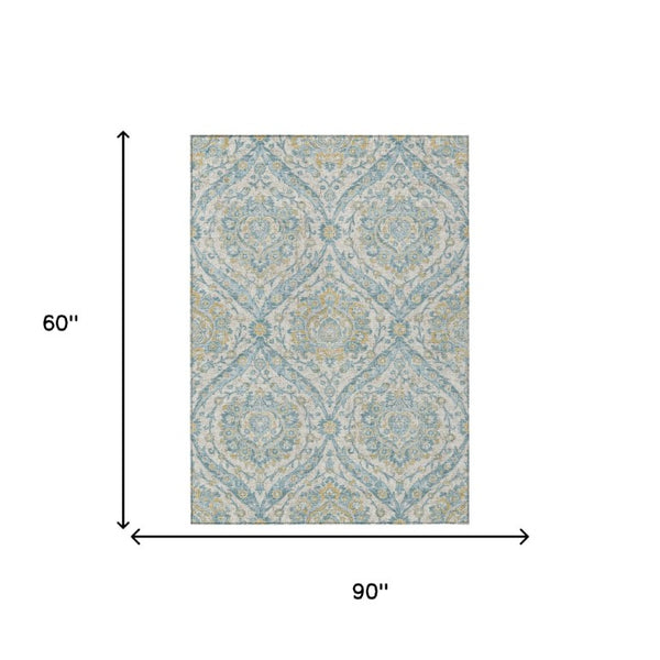5 X 8 Ivory Gray Floral Polyester Area Rug Stain Resistant Indoor Outdoor Use