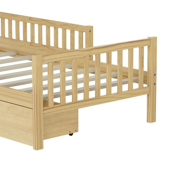 English Elm Twin Pine Platform Bed with Guardrails and Under Storage Drawers for Small Rooms N733P172696M