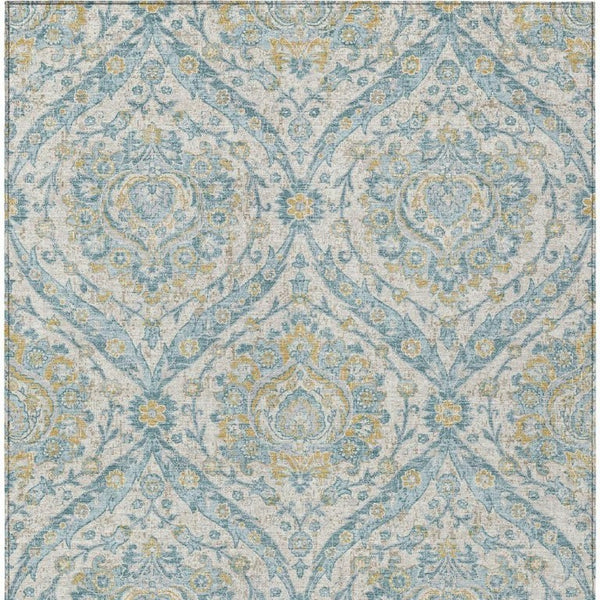 9 X 12 Ivory Gray Floral Polyester Area Rug Stain Resistant for Indoor Outdoor Use