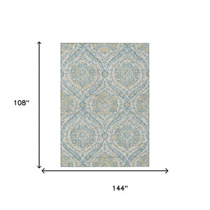 9 X 12 Ivory Gray Floral Polyester Area Rug Stain Resistant for Indoor Outdoor Use