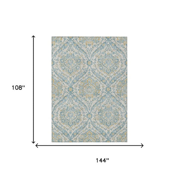 9 X 12 Ivory Gray Floral Polyester Area Rug Stain Resistant for Indoor Outdoor Use