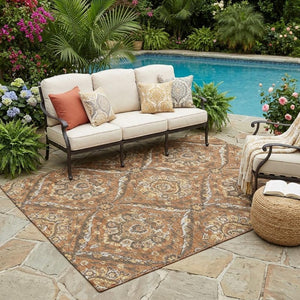 5 X 8 Floral Polyester Indoor Outdoor Rug Stain Resistant Patio Porch Living Room