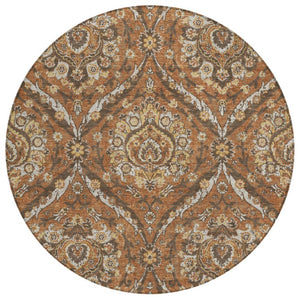 HomeRoots 8 Foot Round Floral Polyester Area Rug Washable Indoor Outdoor Patio Stain Resistant 737281