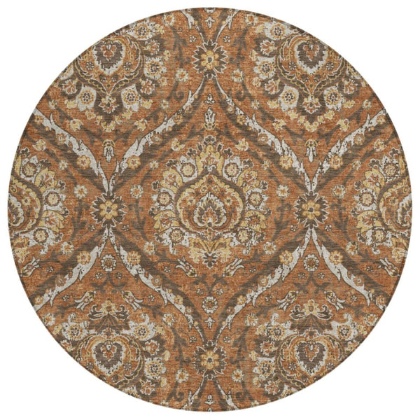 HomeRoots 8 Foot Round Floral Polyester Area Rug Washable Indoor Outdoor Patio Stain Resistant 737281
