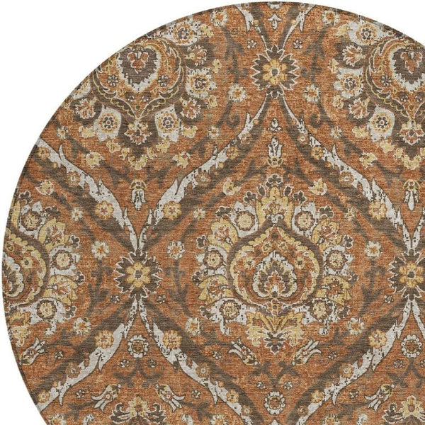 8 Foot Round Floral Polyester Area Rug Washable Indoor Outdoor Patio Stain Resistant