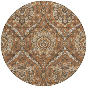 8 Foot Round Floral Polyester Area Rug Washable Indoor Outdoor Patio Stain Resistant