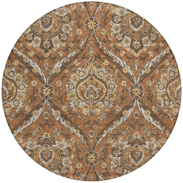 8 Foot Round Floral Polyester Area Rug Washable Indoor Outdoor Patio Stain Resistant