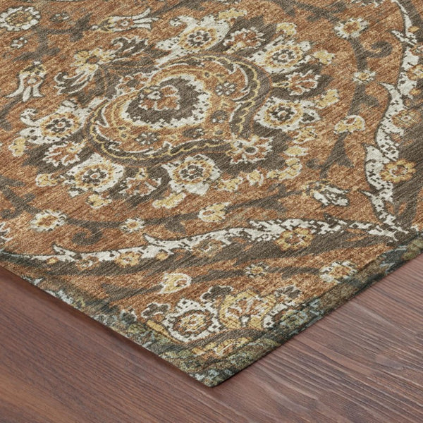 8 Foot Round Floral Polyester Area Rug Washable Indoor Outdoor Patio Stain Resistant