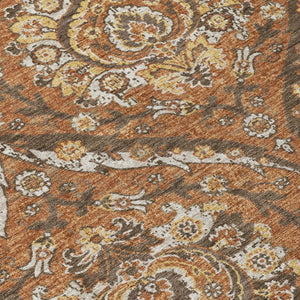 8 Foot Round Floral Polyester Area Rug Washable Indoor Outdoor Patio Stain Resistant