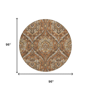 8 Foot Round Floral Polyester Area Rug Washable Indoor Outdoor Patio Stain Resistant
