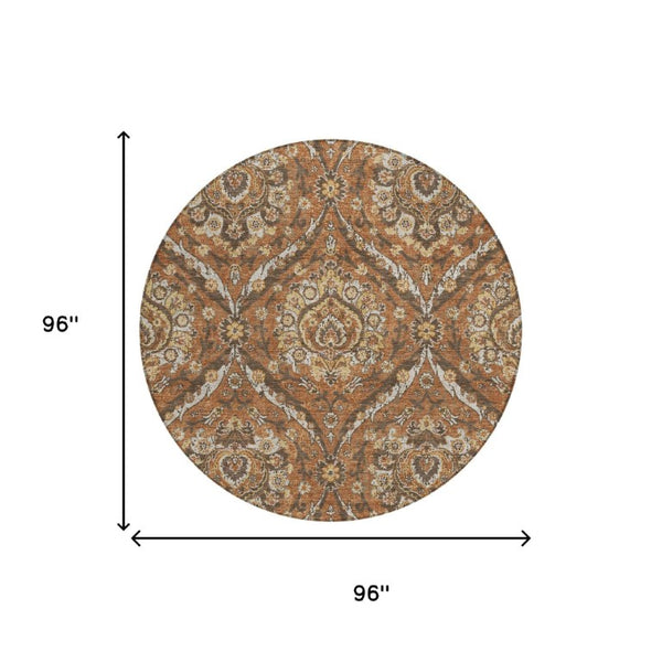 8 Foot Round Floral Polyester Area Rug Washable Indoor Outdoor Patio Stain Resistant