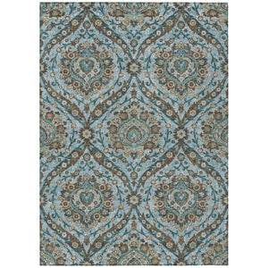 HomeRoots 8 X 10 Teal Floral Polyester Area Rug Washable Stain Resistant Indoor Outdoor Use 737288