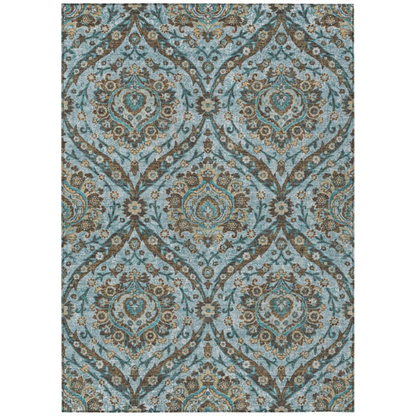 HomeRoots 8 X 10 Teal Floral Polyester Area Rug Washable Stain Resistant Indoor Outdoor Use 737288