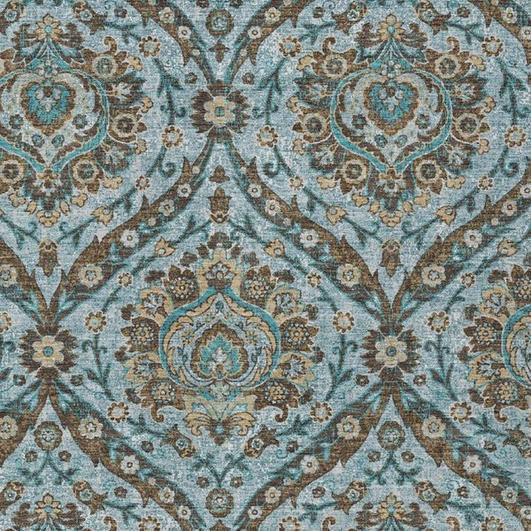 8 X 10 Teal Floral Polyester Area Rug Washable Stain Resistant Indoor Outdoor Use