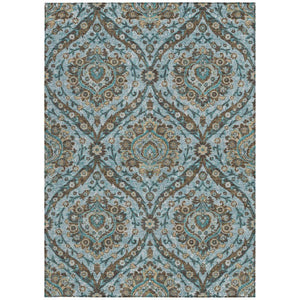 8 X 10 Teal Floral Polyester Area Rug Washable Stain Resistant Indoor Outdoor Use