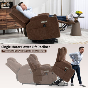 English Elm Up to 350 Lbs Chenille Power Lift Recliner with Massage Heating and Usb Charging Ports Brown W3224S00001