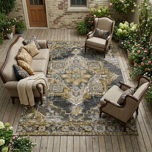 9x12 Oriental Polyester Area Rug Stain Resistant Washable for Patio or Living Room