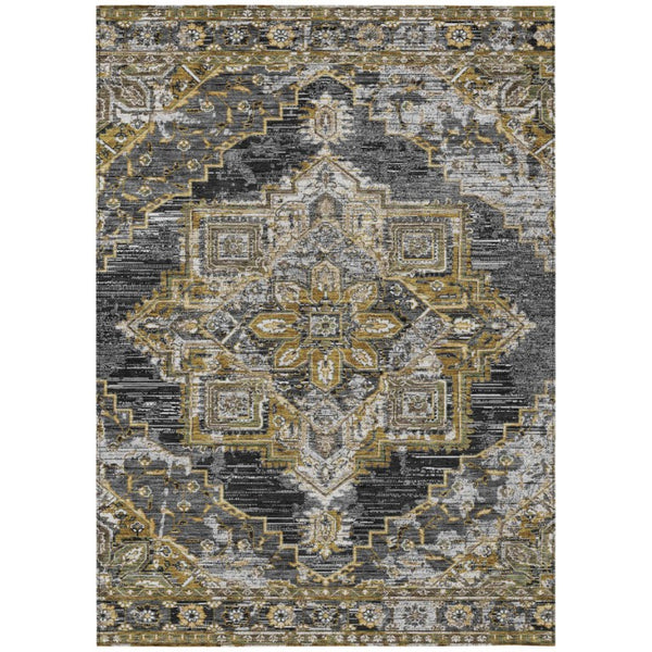 HomeRoots 9x12 Oriental Polyester Area Rug Stain Resistant Washable for Patio or Living Room 737295