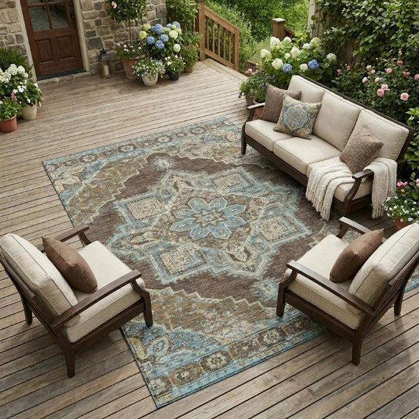 9x12 Oriental Polyester Area Rug Stain Resistant Indoor Outdoor Living Room Patio