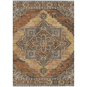 HomeRoots 5x8 Copper Beige Oriental Polyester Area Rug Stain Resistant Indoor Outdoor Use 737304