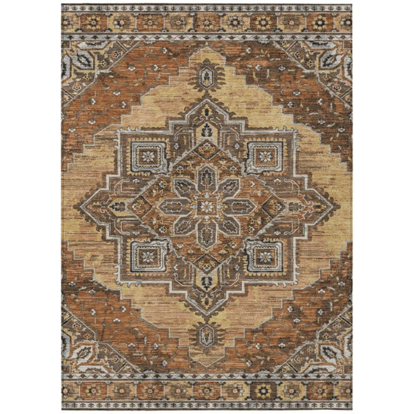 HomeRoots 5x8 Copper Beige Oriental Polyester Area Rug Stain Resistant Indoor Outdoor Use 737304