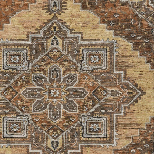 5x8 Copper Beige Oriental Polyester Area Rug Stain Resistant Indoor Outdoor Use