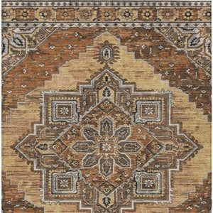 5x8 Copper Beige Oriental Polyester Area Rug Stain Resistant Indoor Outdoor Use