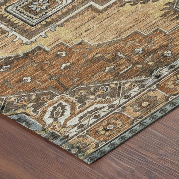 5x8 Copper Beige Oriental Polyester Area Rug Stain Resistant Indoor Outdoor Use