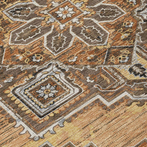5x8 Copper Beige Oriental Polyester Area Rug Stain Resistant Indoor Outdoor Use