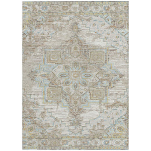 5x8 Ivory Orange Oriental Polyester Area Rug Washable Stain Resistant Indoor Outdoor