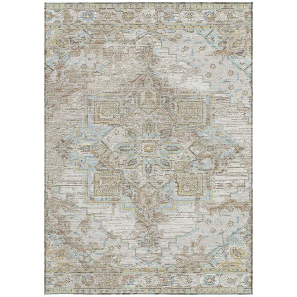 5x8 Ivory Orange Oriental Polyester Area Rug Washable Stain Resistant Indoor Outdoor