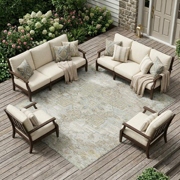 8x10 Ivory Orange Oriental Polyester Area Rug Washable Stain Resistant Patio Use