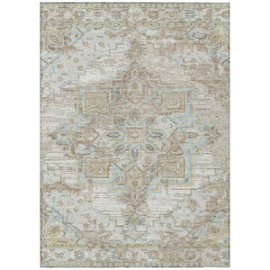 HomeRoots 8x10 Ivory Orange Oriental Polyester Area Rug Washable Stain Resistant Patio Use 737312