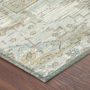 8x10 Ivory Orange Oriental Polyester Area Rug Washable Stain Resistant Patio Use